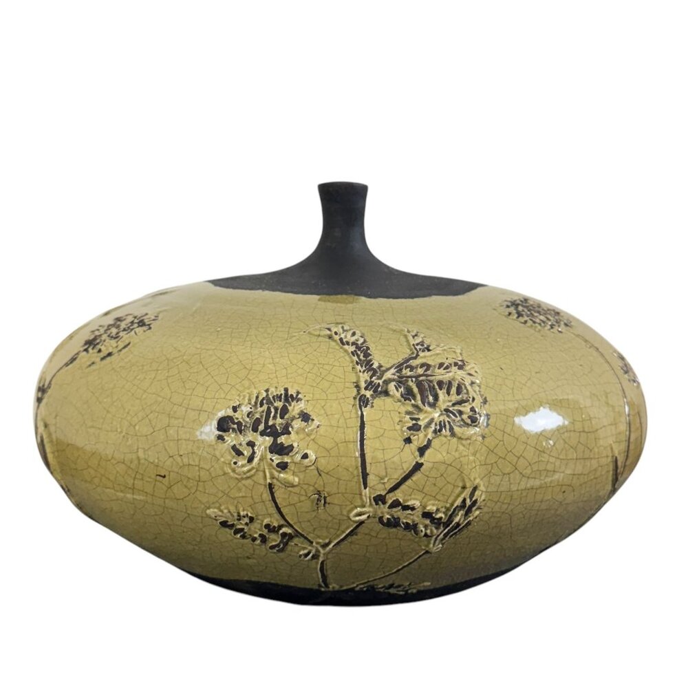 Vintage Unique Raku Pottery Vase with Intricate Crackle Flower Pattern Handmade - Picture 7 of 10